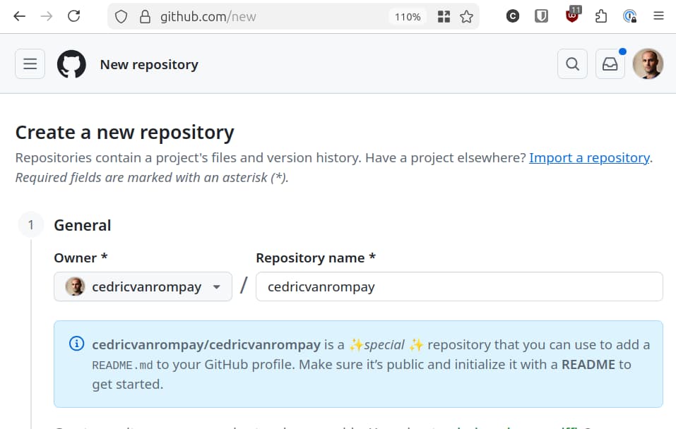 création d'un repository avec son nom d'utilisateur